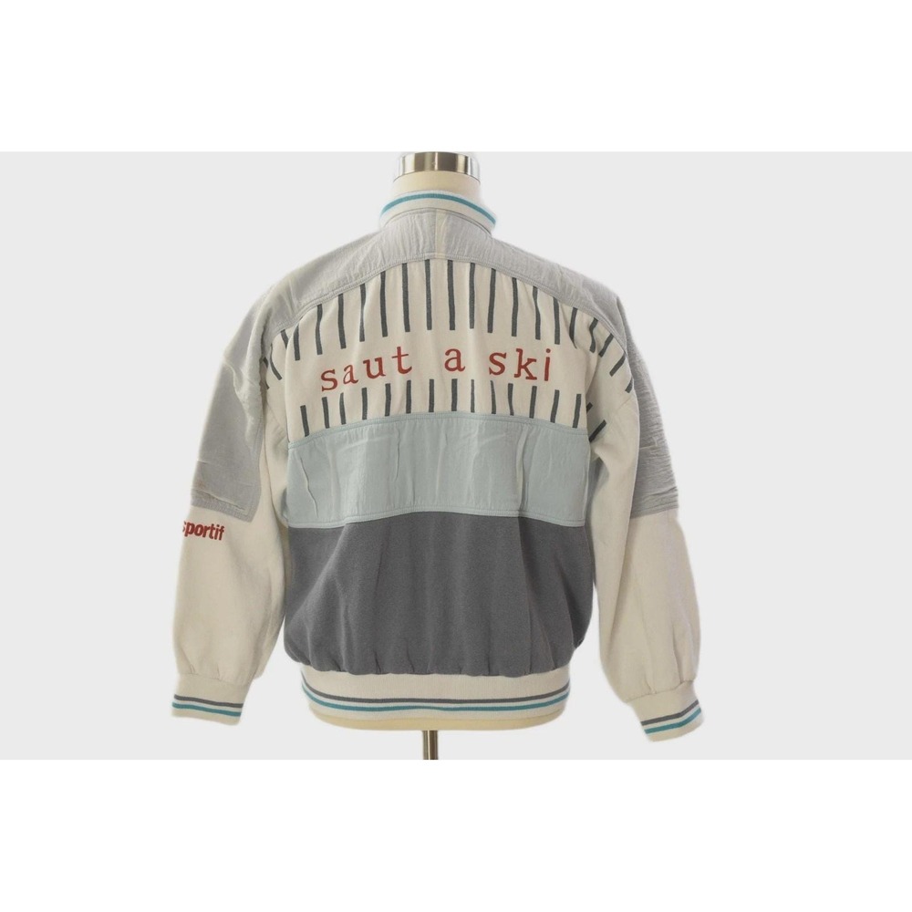 80s Vintage Graphic Polo Style Cotton Sweatshirt Mens L White Sporty Sweater - Picture 7 of 8